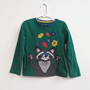 Mini Boden Shirt 3-4y Boys Green Raccoon Long Sleeve Whimsical Fun
